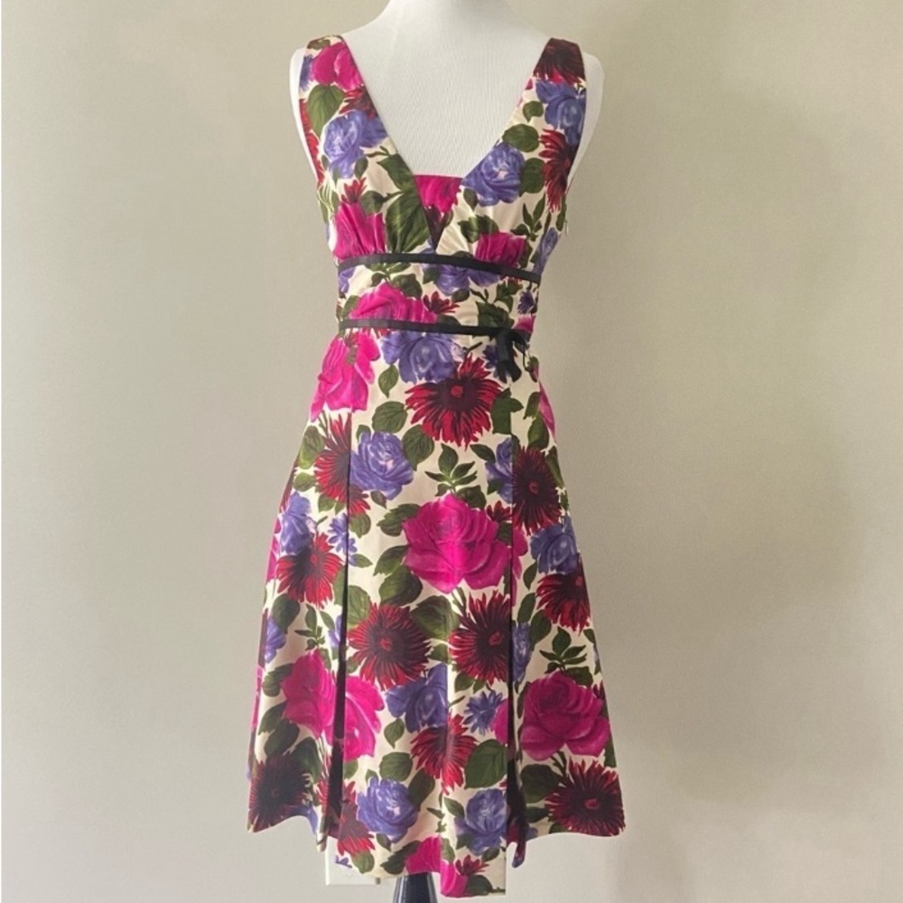Tibi Multicolor V Neck Floral Midi Dress